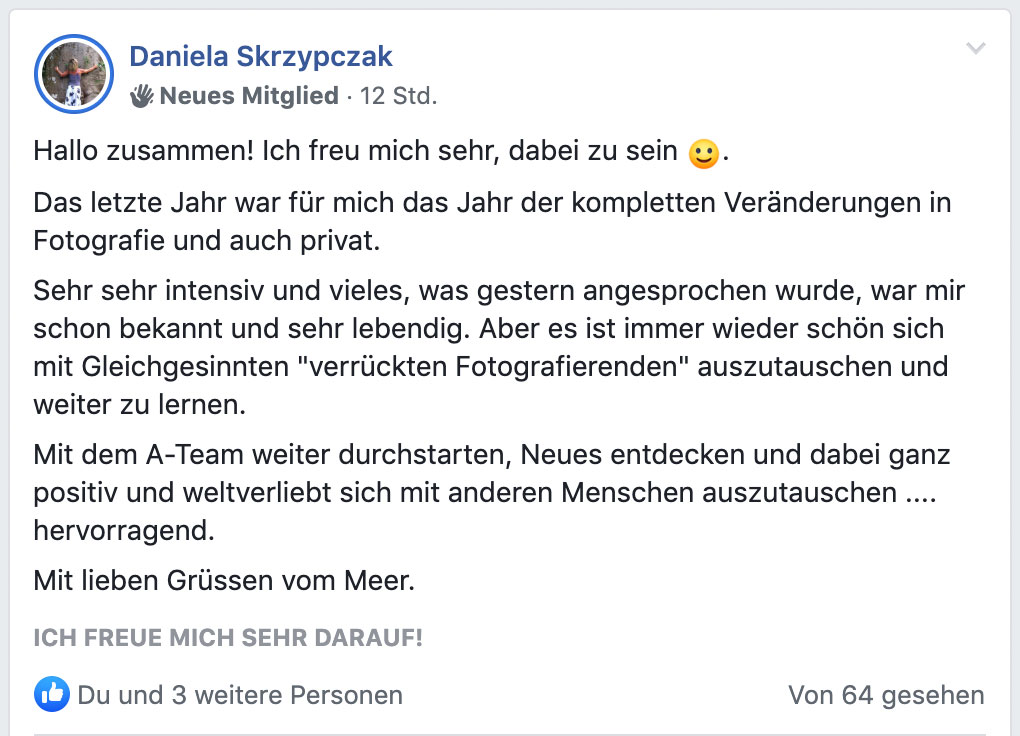 A-Team – Coaching für Selbstständige von Christian Anderl 12 Testimonial von Daniela Skrzypczak über Fotografie-Entwicklung im A-Team