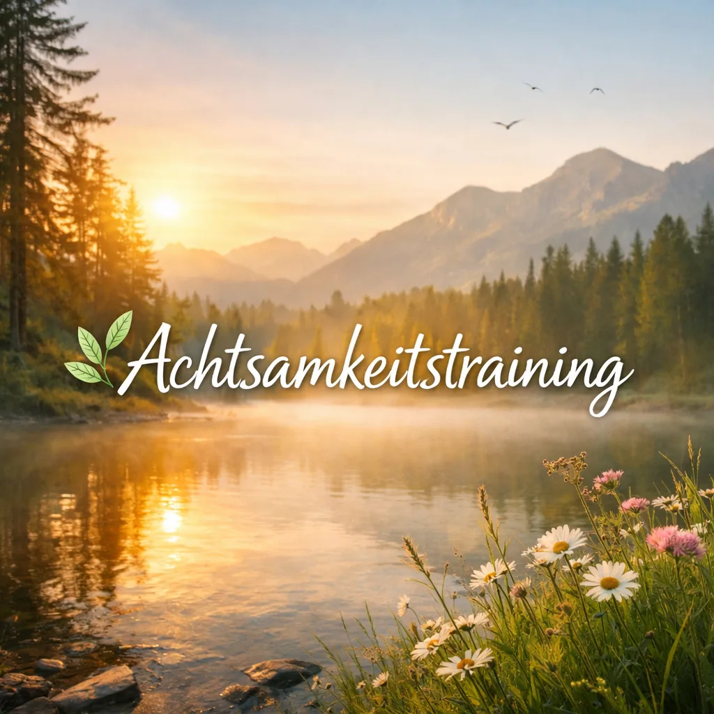 Achtsamkeitstraining – Selbstlernkurs von Daniela Starke 2 Hero-Image Achtsamkeitstraining mit Bergsee, Sonnenaufgang und Blüten
