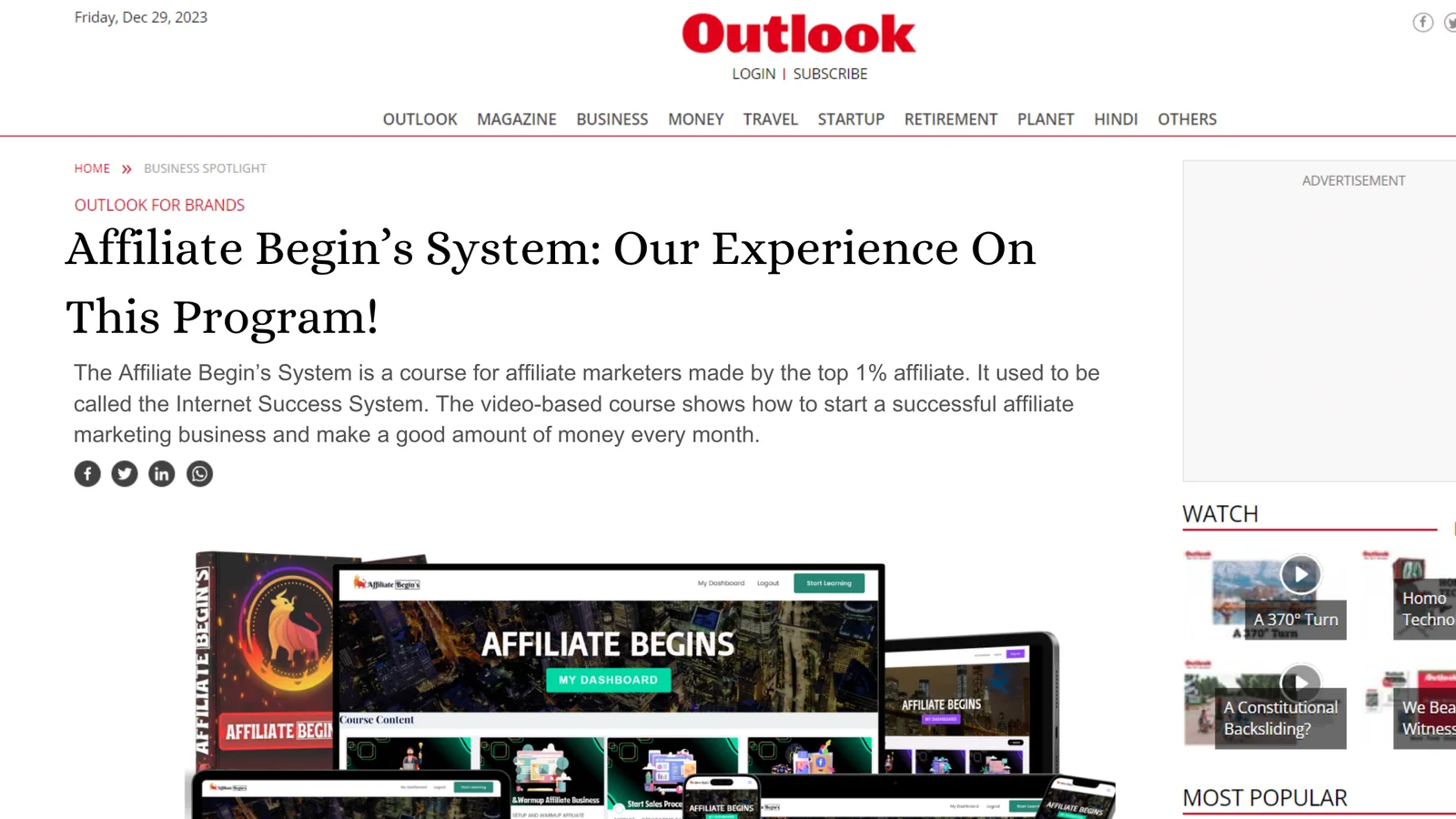 Affiliate Begin's System Erfahrungsbericht und Übersicht