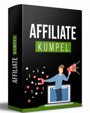 Affiliate Kumpel Produktbox mit illustriertem Mann, Megaphon und Marketing-Symbolen