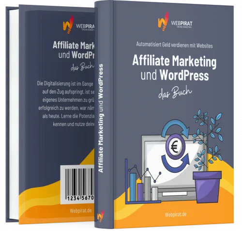 3D-Mockup des Affiliate Marketing und WordPress Buchcovers in kleinerer Ansicht