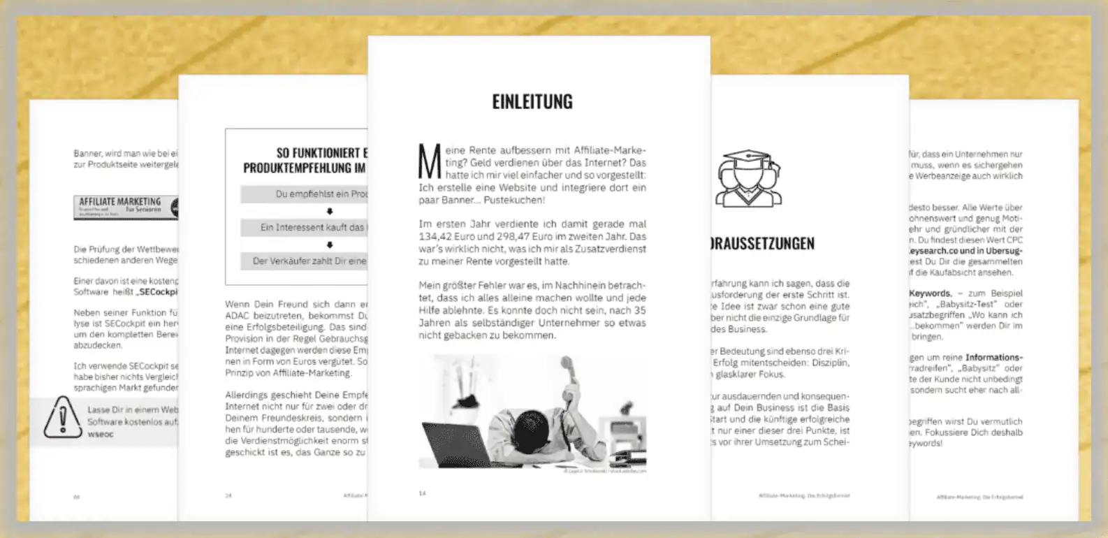 Affiliate-Marketing – Einsteigerbuch für Zusatzrente von Helmut Tietz 3 Innenseiten des Affiliate Marketing Buches mit Kapiteln zur Produktempfehlung und Einleitung