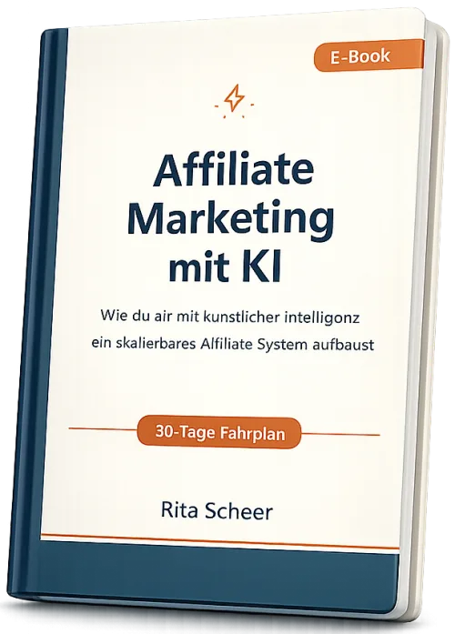E-Book-Cover Affiliate Marketing mit KI von Rita Scheer mit 30-Tage-Fahrplan