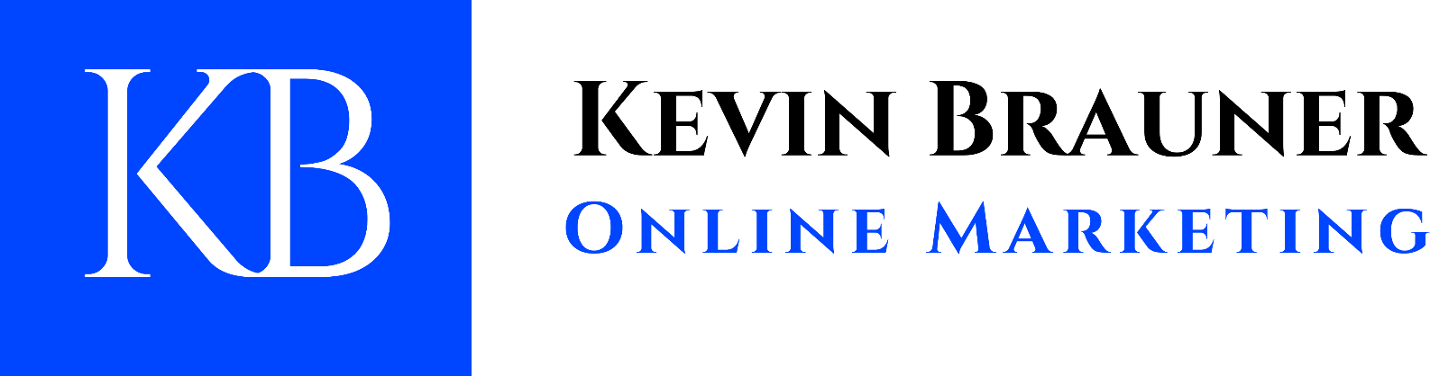 KB Online Marketing Logo und Kevin Brauner Schriftzug auf blauem Hintergrund