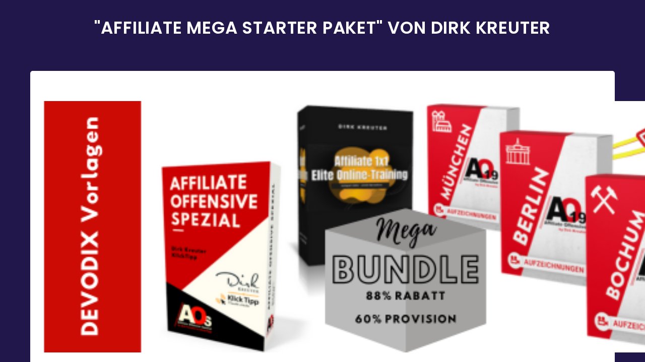 Affiliate Mega Starter Paket – Vorlagen – Ansicht der Verkaufsseite