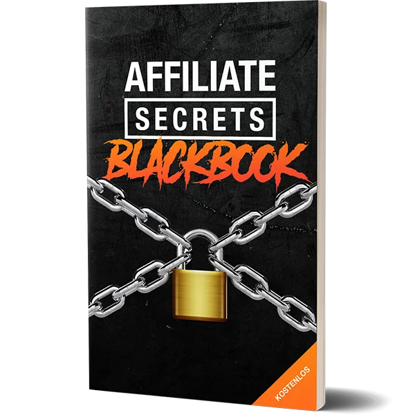 Affiliate Secrets Blackbook E-Book Cover mit Kettenschloss und orangem Schriftzug