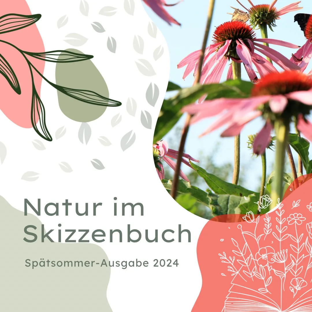Bunte Blütenfotografie mit Zeichnungen von Blättern und Blüten auf Creme, Rosa und Grün