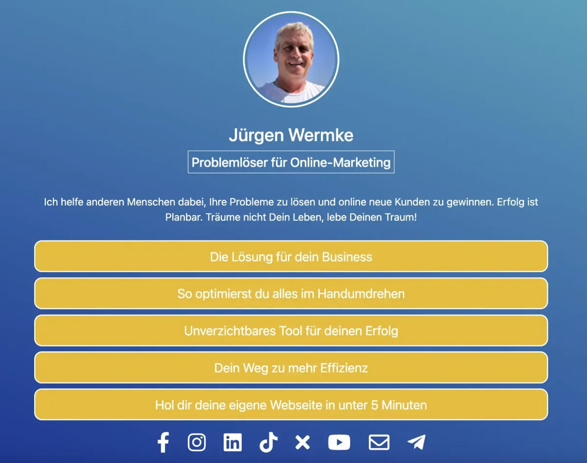 AffiSpin – Software für Affiliate-Links 7 Jürgen Wermke Profil Link-Site mit vollständigem Layout und Beschreibung