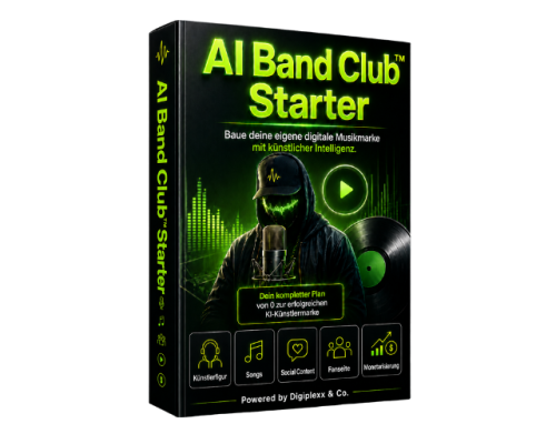 AI Band Club Starter Produktbox mit neon-grünem Logo auf schwarzem Hintergrund
