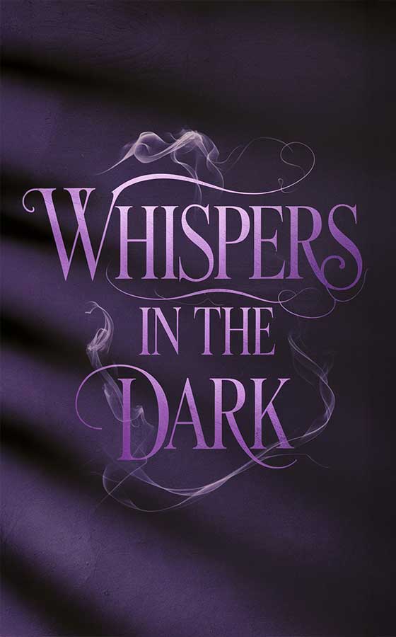 AI Book Writer – Software für KI-Buchschreibung 3 Whispers in the Dark Buch-Cover mit violettem Hintergrund und eleganter Schrift