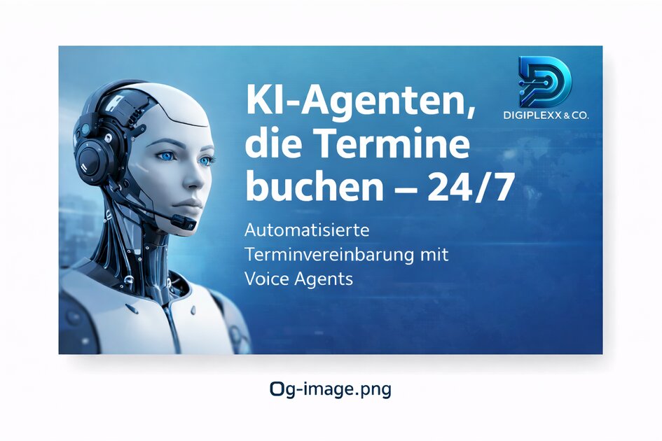 Hero-Banner mit KI-Agent in Headset, Titel „KI-Agenten, die Termine buchen – 24/7