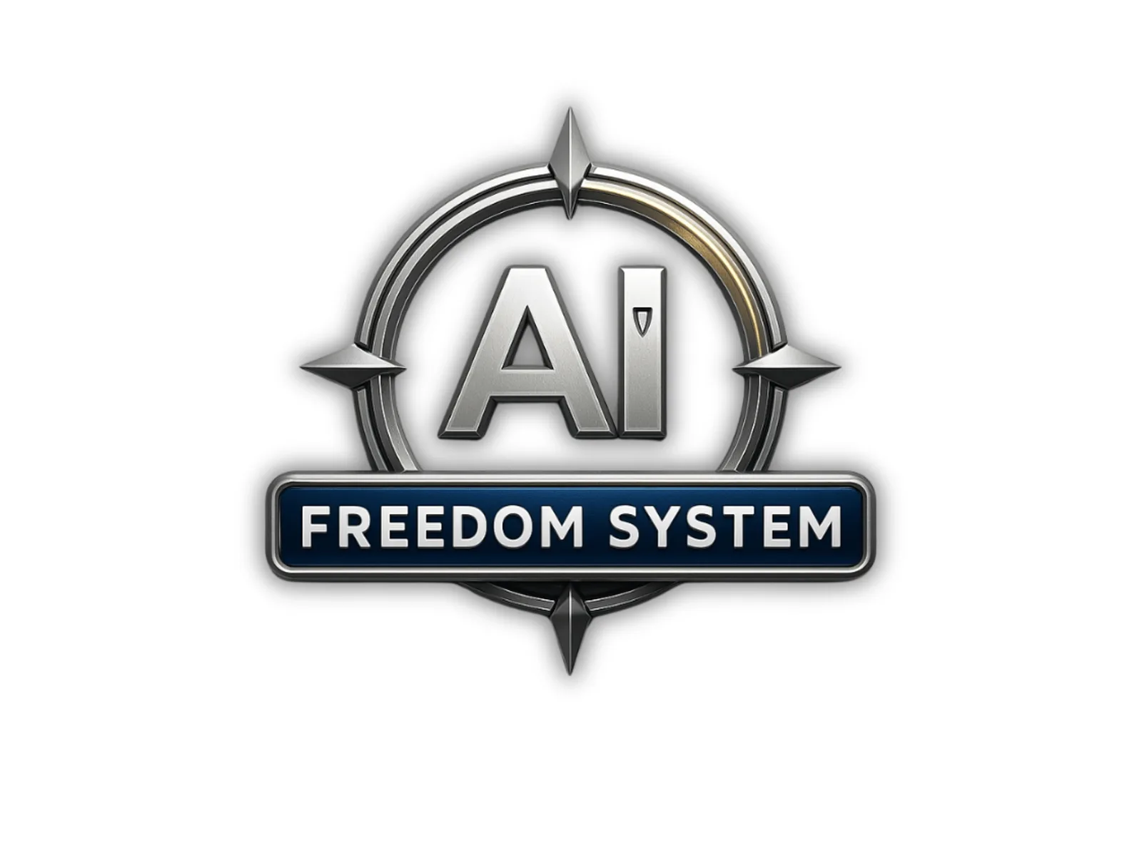 Logo des AI Freedom System Videokurses mit metallischem Kompass-Design und blauem Banner