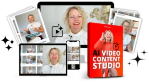 AI Video Content Studio Kurs-Übersicht mit Jyotima Flak, Geräten und Produktbox