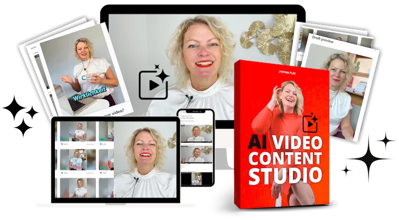 AI Video Content Studio Kurs-Übersicht mit Jyotima Flak, Geräten und Produktbox