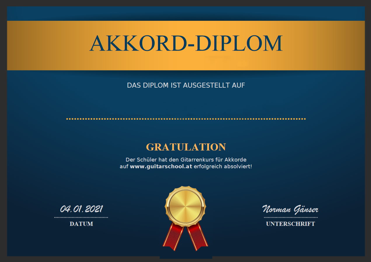 Akkord-Diplom Urkunde mit Gratulation Text, Medaille und Unterschriftsfeld