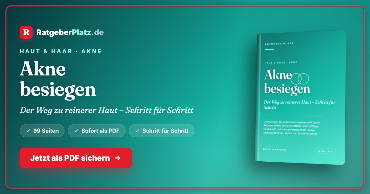 Akne besiegen – Ratgeber gegen Pickel 2 Hero-Banner für Akne-besiegen eBook mit Produktcover und Call-to-Action-Button