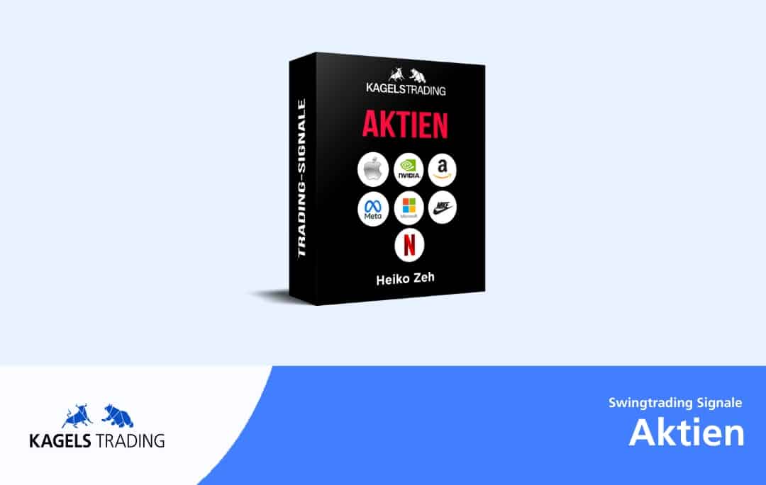 Produktbox Aktien-Signale von Kagels Trading mit Logos von Apple, Nvidia, Amazon, Meta, Microsoft, Nike und Netflix