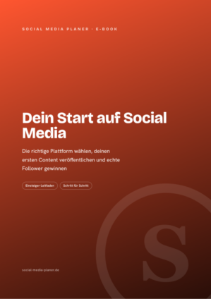 E-Book-Cover Dein Start auf Social Media mit rotem Farbverlauf und großem S-Logo