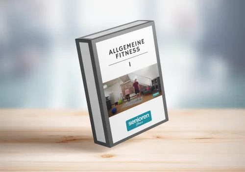 3D-Produktverpackung des Kurses Allgemeine Fitness mit Trainingsszene auf dem Cover