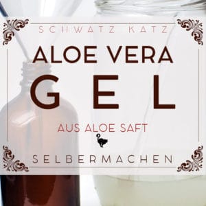 Aloe Vera Gel Produktlabel mit Glasgefäß und grüner Aloe-Pflanze