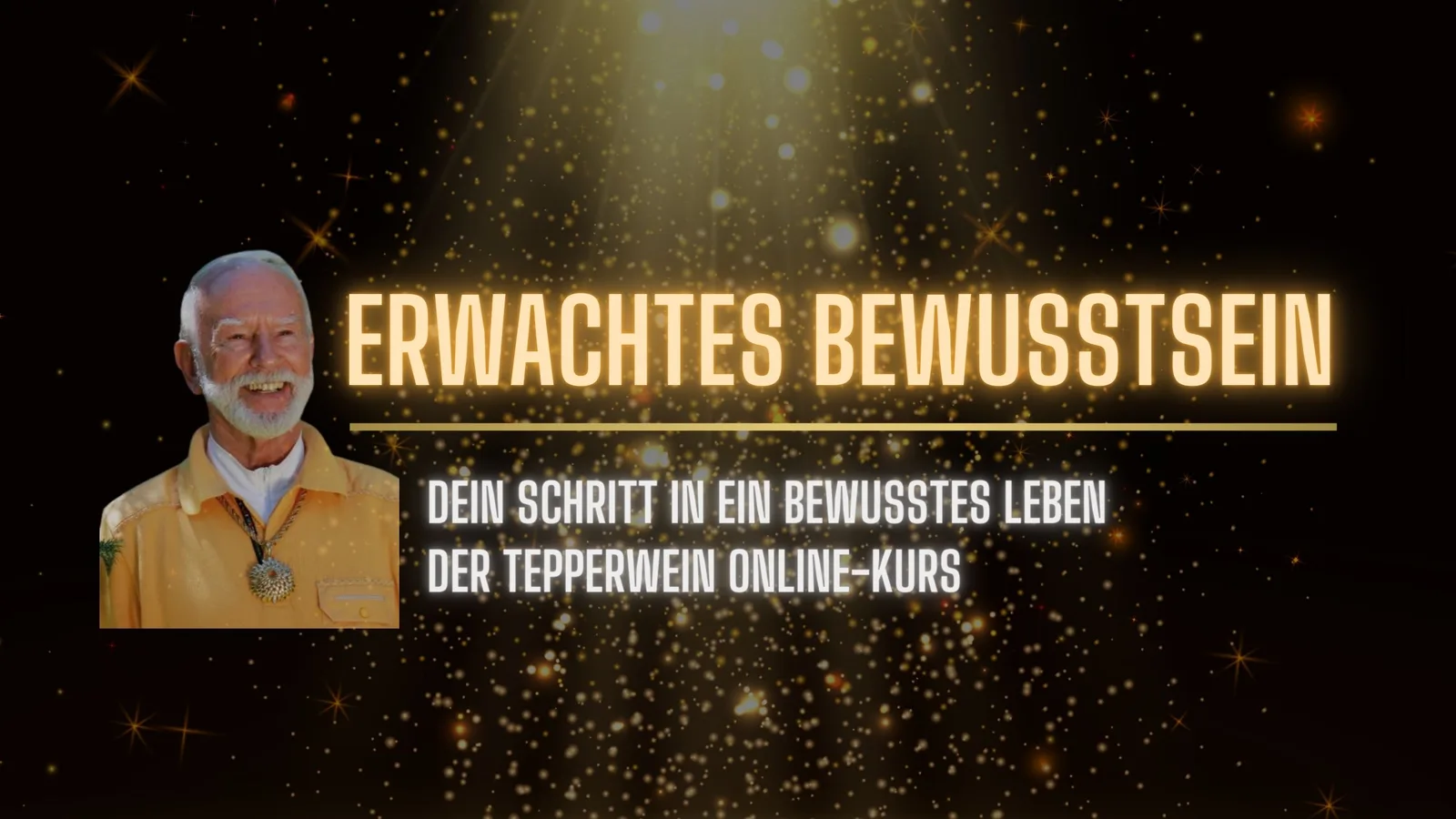 Hero-Banner Masterclass Tepperwein Mitgliederbereich mit Kurt Tepperwein und goldenem Partikeleffekt