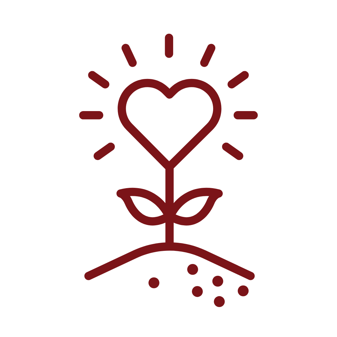 Alt-Blockflöte spielen – Online-Kurs mit Mitgliederbereich 9 Dunkelrotes Line-Art-Icon einer Pflanze mit Herz als Blüte und strahlender Sonne
