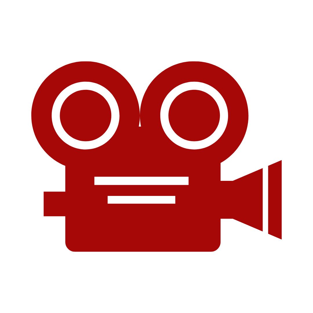 Alt-Blockflöte spielen – Online-Kurs mit Mitgliederbereich 5 Dunkelrotes Symbol einer Filmkamera mit zwei großen Objektiv-Ringen