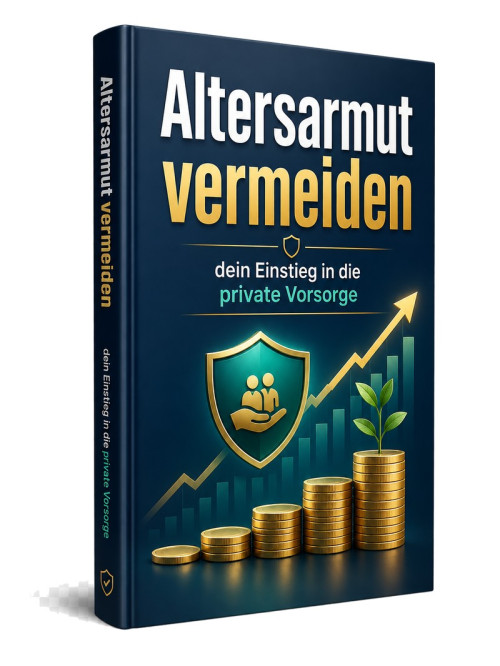 Buch-Mockup Altersarmut vermeiden mit Schild, Münzen und Wachstumsgrafik