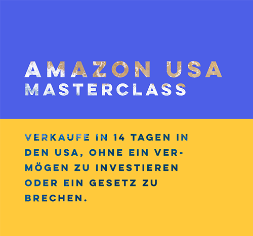 Amazon USA Masterclass: D.i.Y. – Videokurs zur Auslandsexpansion 1 Amazon USA Masterclass – DIY Kurs-Banner mit blauem und gelbem Design und goldener Schrift
