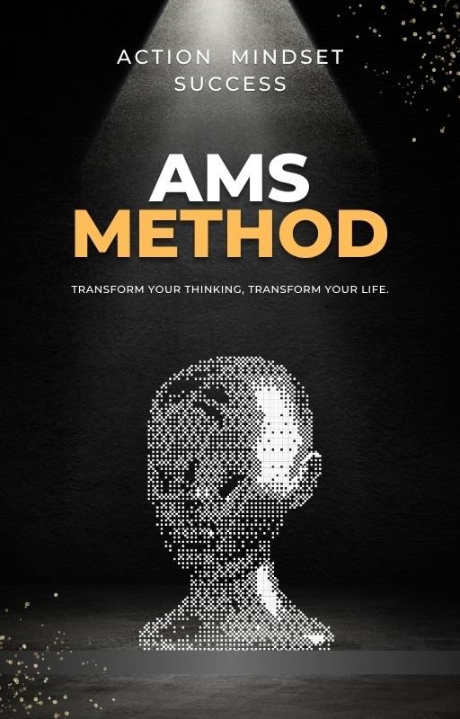AMS Method Kursposter mit pixeliertem Kopf-Silhouetten, Schriftzug Action Mindset Success