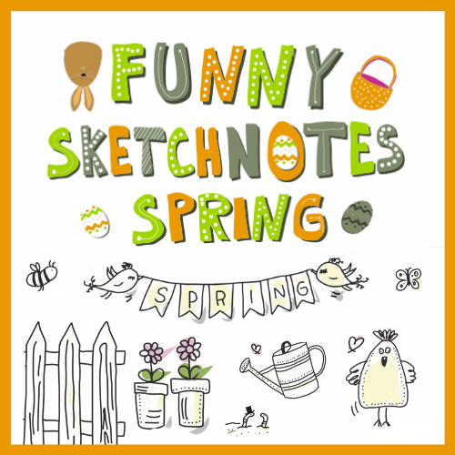 Kursvorschau Funny Sketchnotes Spring mit Frühjahrsdesigns und Tiermotiven