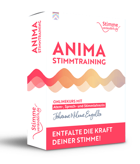 ANIMA Stimmtraining Onlinekurs Cover mit Produktbox, Wellenmotiv und Claim Entfalte die Kraft deiner Stimme