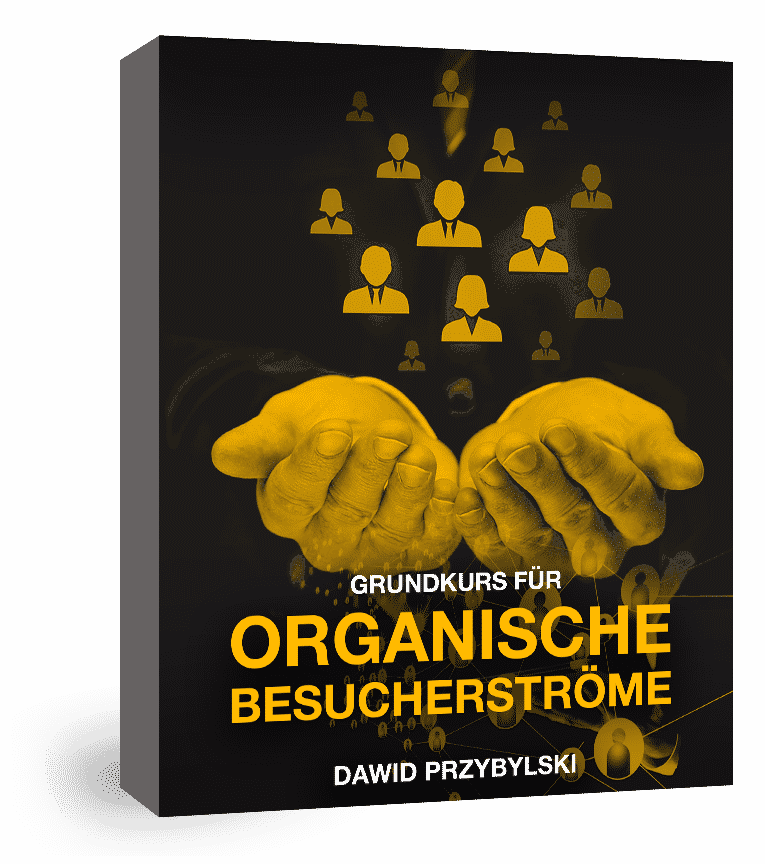 Grundkurs Organische Besucherströme Produktbox mit gelben Händen und Personen-Icons