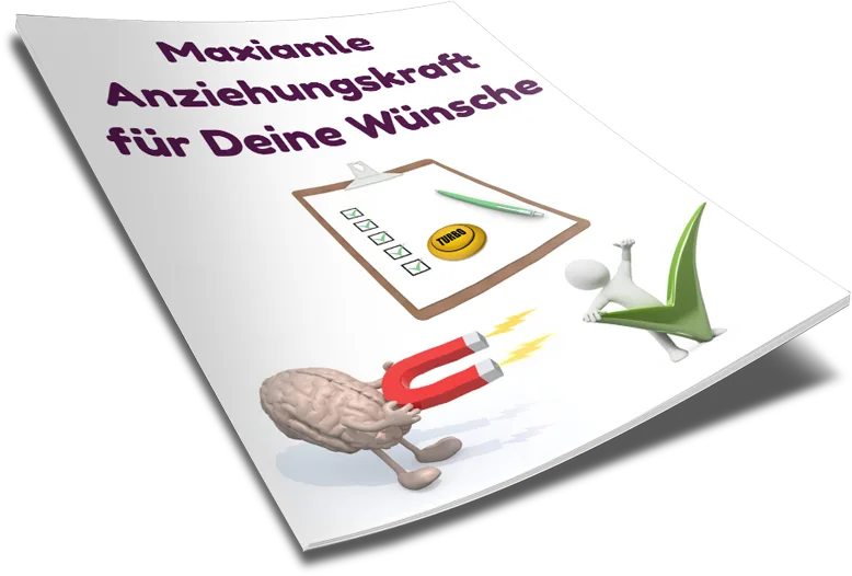 Anziehungskraft-Checkliste – Training zum Manifestieren 2 Freebie-Angebot mit Checklisten-Clipboard, Gehirn mit rotem Magnet und grüner Feder auf perspektivischem Papier