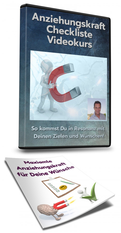 Anziehungskraft-Checkliste – Training zum Manifestieren 4 DVD-Packung Anziehungskraft Checkliste Videokurs mit Magnet-Illustration, Subline zur Resonanz, Autor Portrait