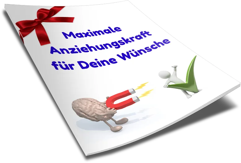 Anziehungskraft-Checkliste – Training zum Manifestieren 3 Checklisten-Freebie Cover: Gehirn mit rotem Magnet und grüner Feder auf weißem Papier mit roter Schleife
