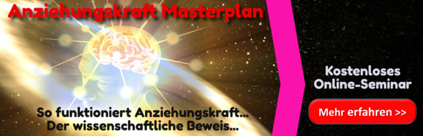 Anziehungskraft Masterplan Banner mit leuchtendem Gehirn und Anmeldungs-Button