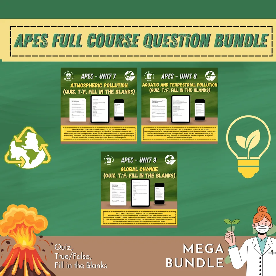APES Full Course Question Bundle Unit 7-9 mit Umweltverschmutzung und globaler Veränderung