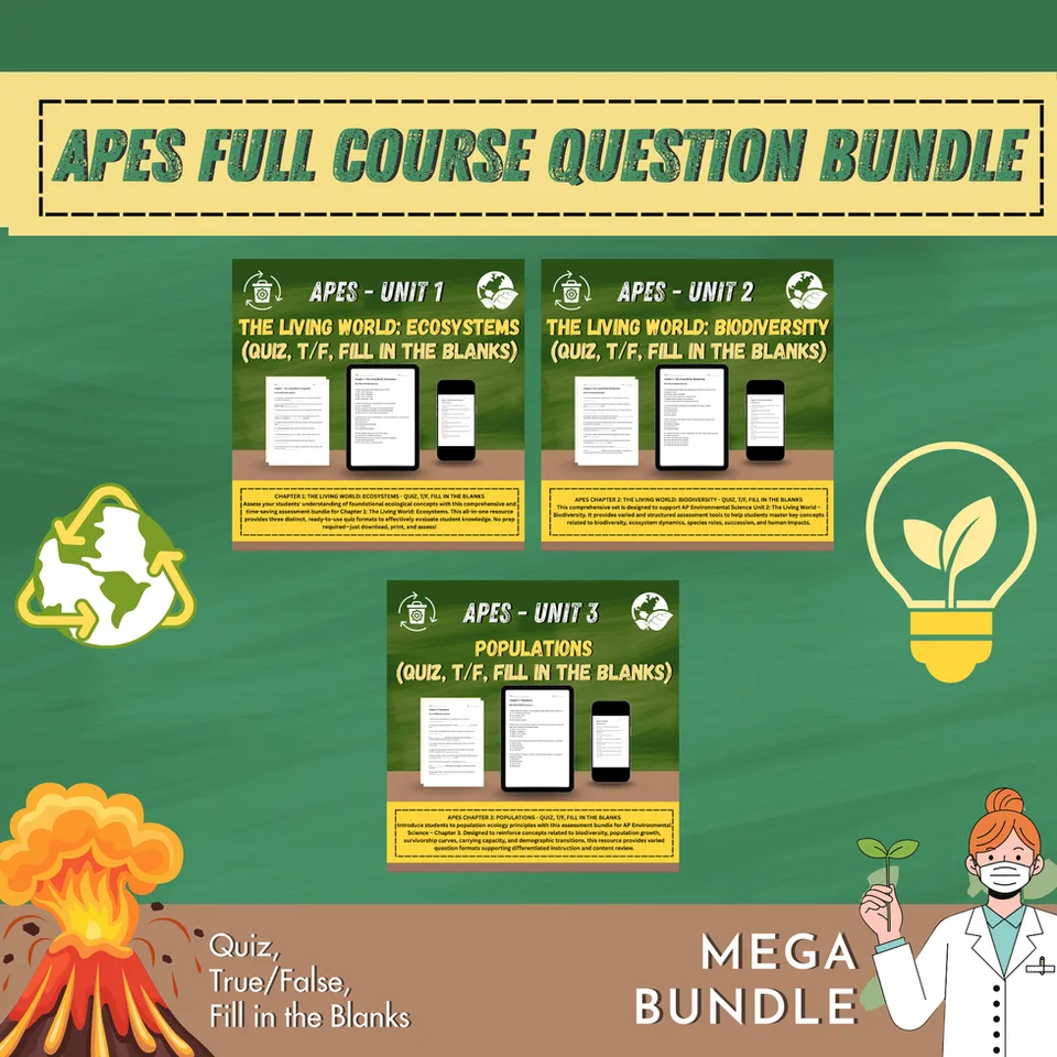 APES Full Course Question Bundle Unit 1-3 mit Ökosystemen, Biodiversität und Populationen