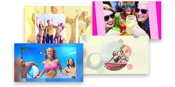 Bildschirmkomposition von vier bunten Diashow-Layouts mit verschiedenen Fotos und Vorlagen