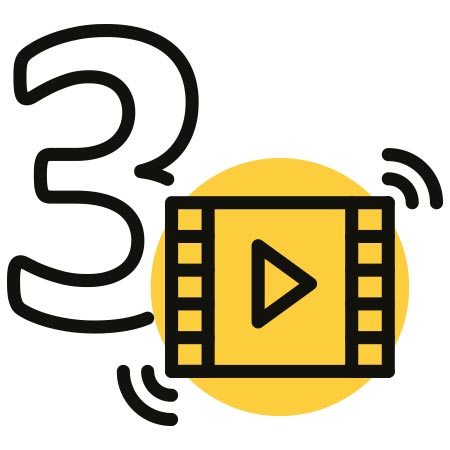 Schritt 3 Icon mit großer Drei und Video-Teilen-Illustration