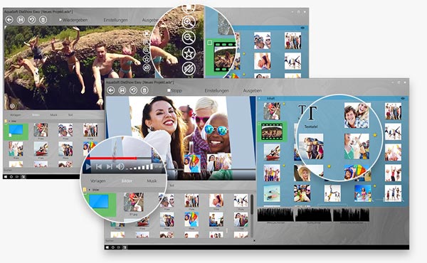 AquaSoft DiaShow 11 Easy Interface mit Foto-Import, Bearbeitungswerkzeugen und Galerieansicht