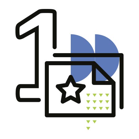 Schritt 1 Icon mit großer Eins und Vorlagen-Auswahl-Illustration