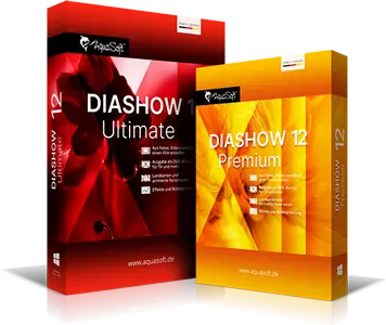 DiaShow Ultimate und DiaShow 12 Premium Produktboxen nebeneinander
