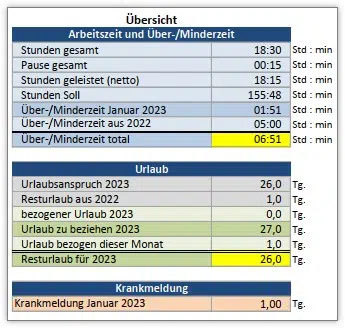 Übersichtsdashboard Arbeitszeiterfassung-Pro für Mitarbeiterausgaben