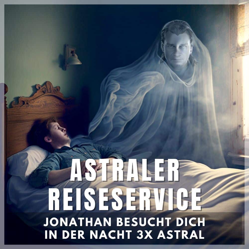 Astraler Reiseservice - spirituelle Erscheinung neben schlafendem Mann im Bett