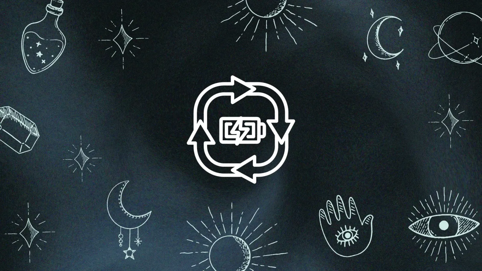 Gedankenaustausch-Symbol mit Pfeilen auf astrologischem Hintergrund