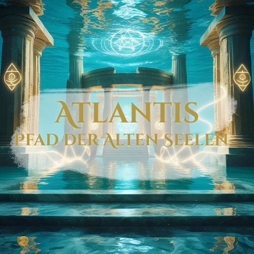Hero-Image für Atlantis-Pfad der Alten Seelen mit unterem Tempel, goldenen Säulen und leuchtendem Stern-Symbol