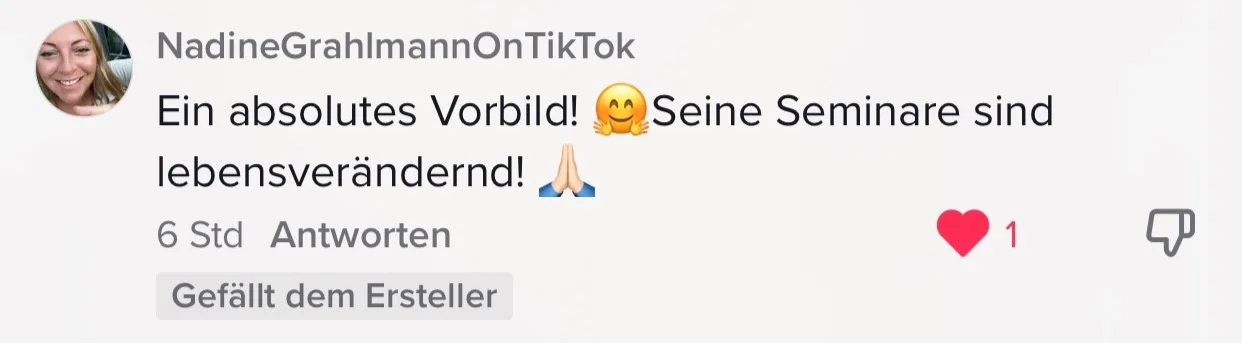 TikTok-Kommentar von NadineGrahlmannOnTikTok über lebensverändernde Seminare