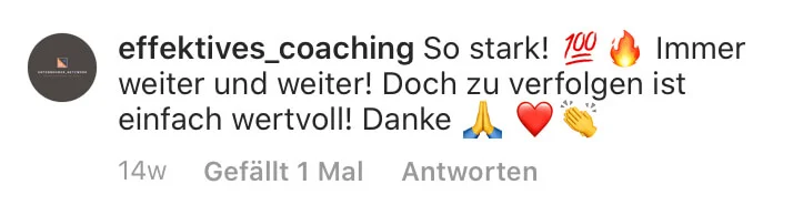 Instagram-Kommentar von effektives_coaching zur Qualität und Kontinuität